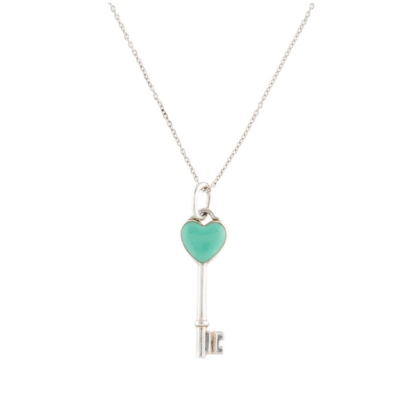 Tiffany & Co. Enamel Heart Key Pendant Necklace - Picture 1 of 4